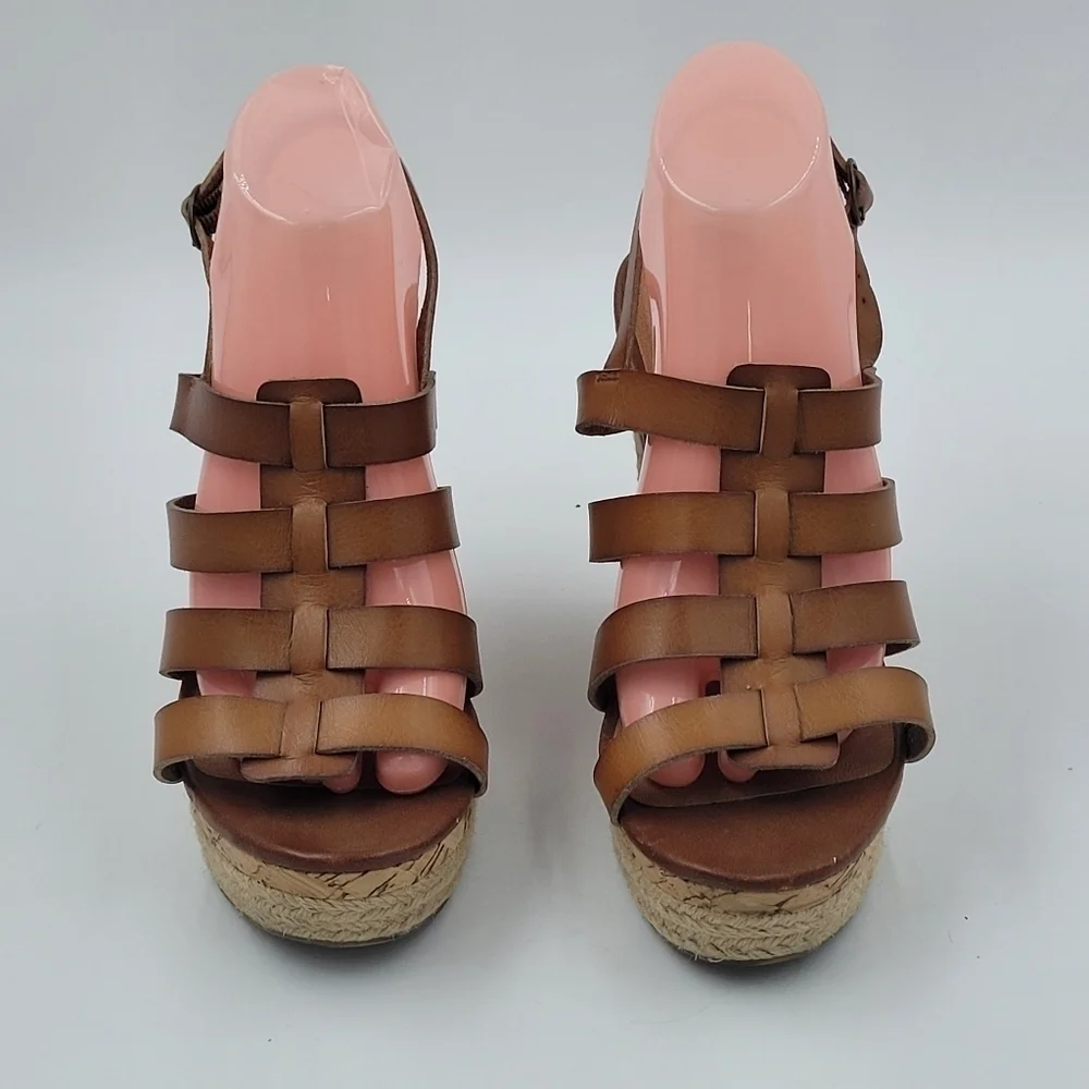 Espadrille Sandal Wedges size 9 strappy Brown